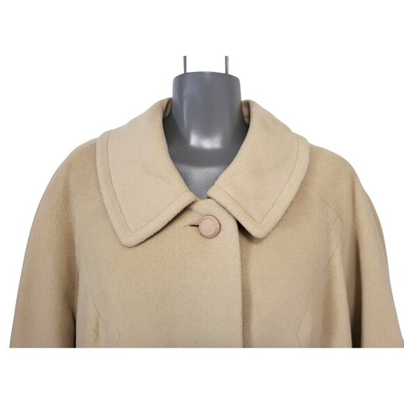 Vintage 100% Cashmere Car Coat Long Oatmeal Beige Minimalist Overcoat - Picture 4 of 12